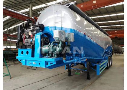 What are the precautions in the process of unloading the powder tanker trailer?