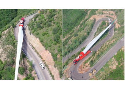 Unbelievable! the transportation of the windmill blade is like this